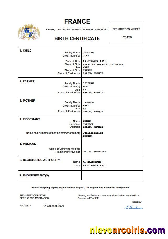 France birth certificate